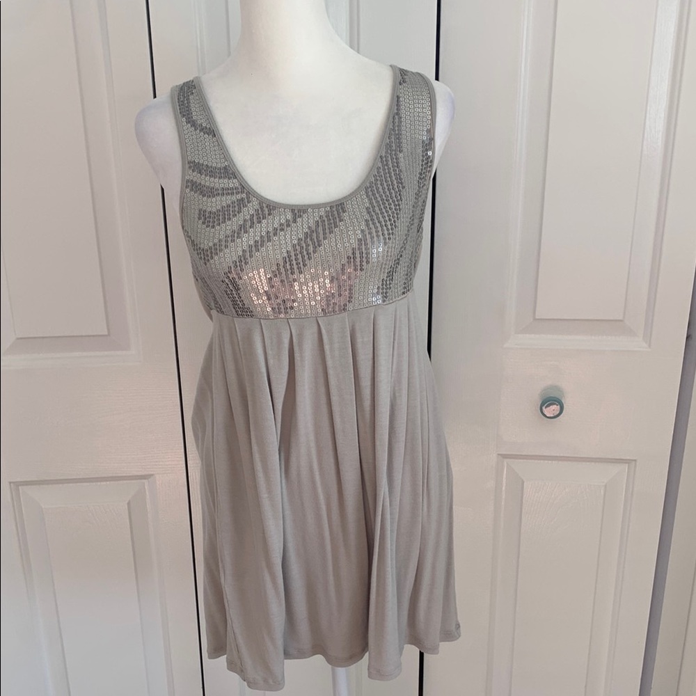 Express Silver Sequin Pleated Tank Top